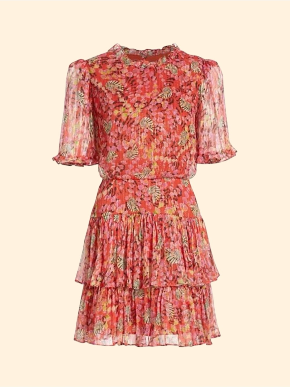 SALONI | Ava D Tiered Silk Mini Dress in Sandstone Rouge, Size US 6